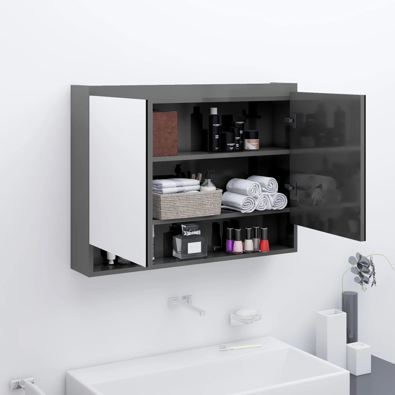 Armoire  miroir de salle de bain 80x15x60 cm MDF Gris brillant