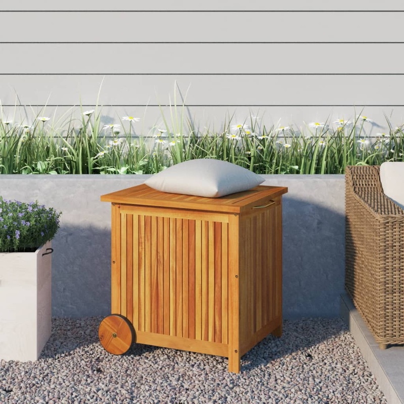 Bote de rangement de jardin avec roues 60x50x58 cm Bois acacia