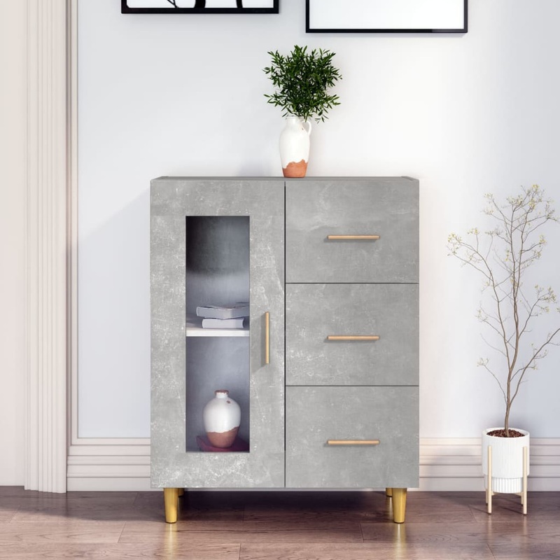 Buffet gris bton 69,5x34x90 cm bois d'ingnierie