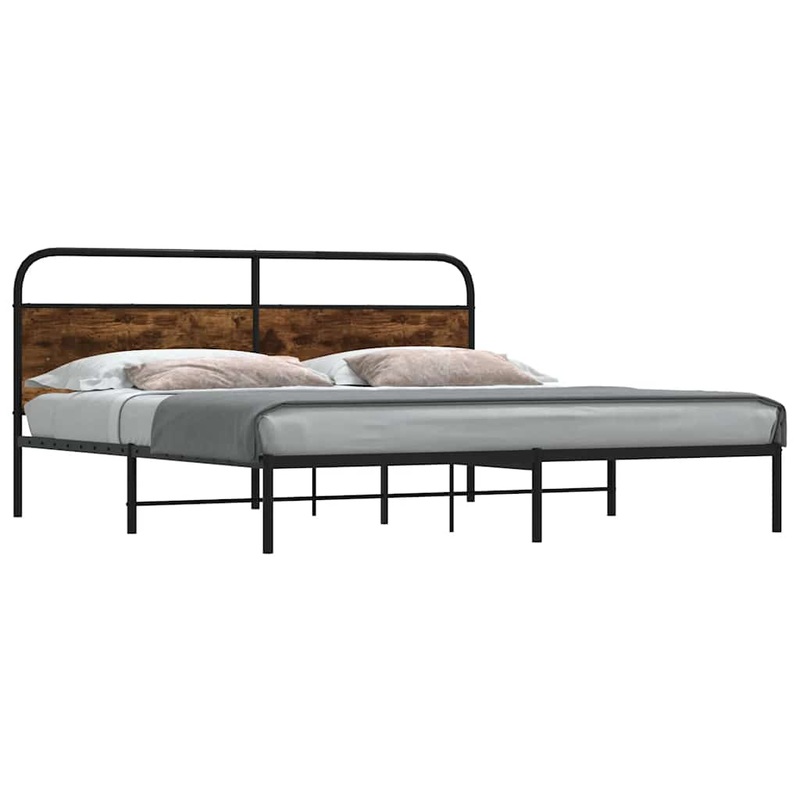 Cadre de lit en mtal sans matelas chne fum 180x200 cm