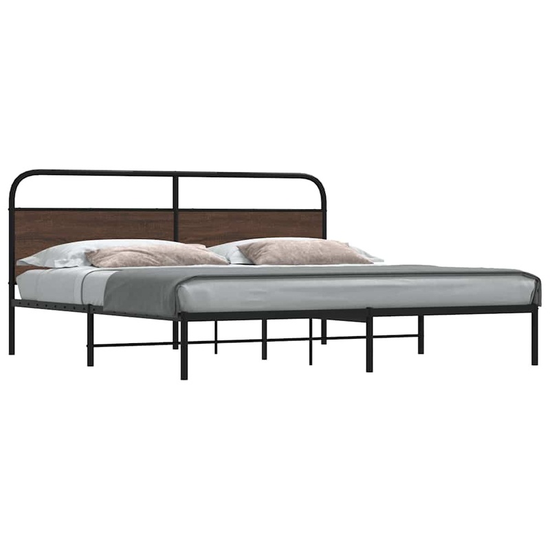 Cadre de lit en mtal sans matelas chne marron 180x200 cm