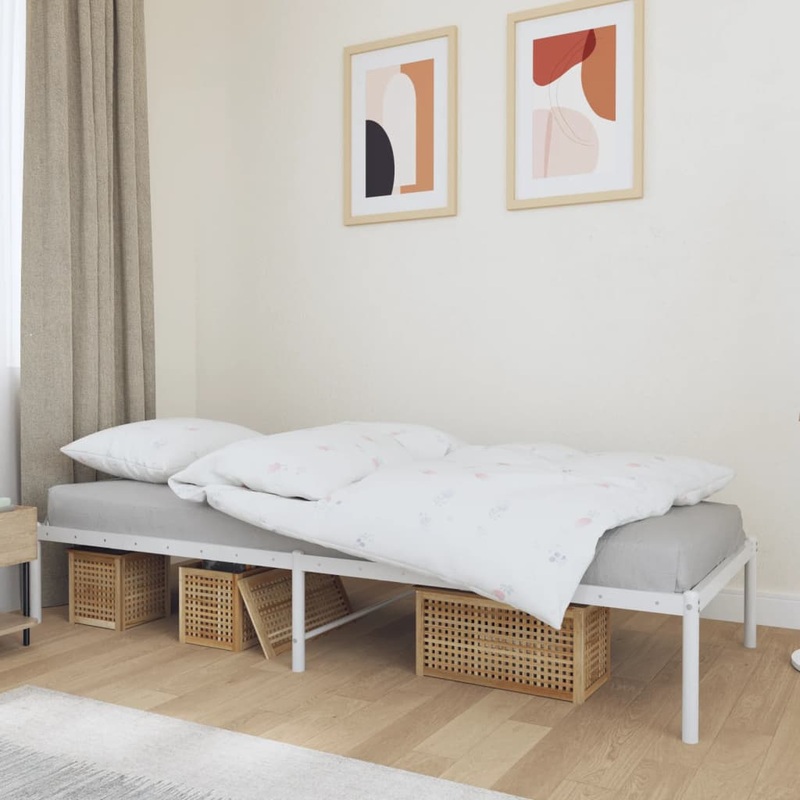 Cadre de lit mtal sans matelas blanc 90x190 cm