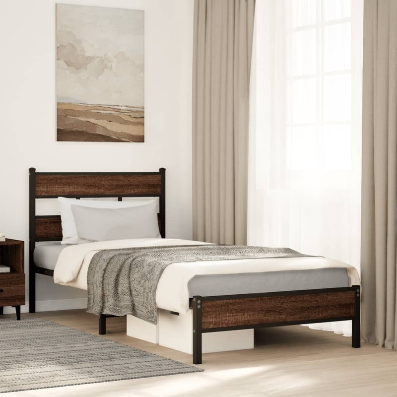 Cadre de lit sans matelas chne marron 75x190cm bois ingnierie