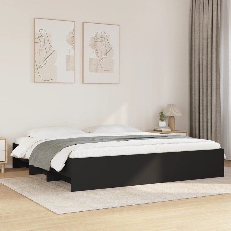 Cadre de lit sans matelas noir 180x200 cm bois d'ingnierie