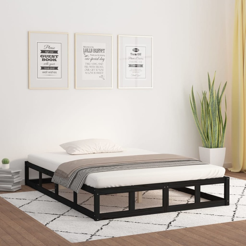 Cadre de lit sans matelas noir 200x200 cm bois massif