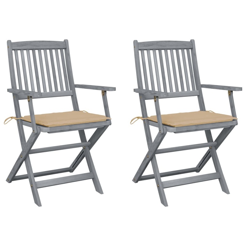Chaises pliables d'extrieur lot de 2 et coussins Bois d'acacia