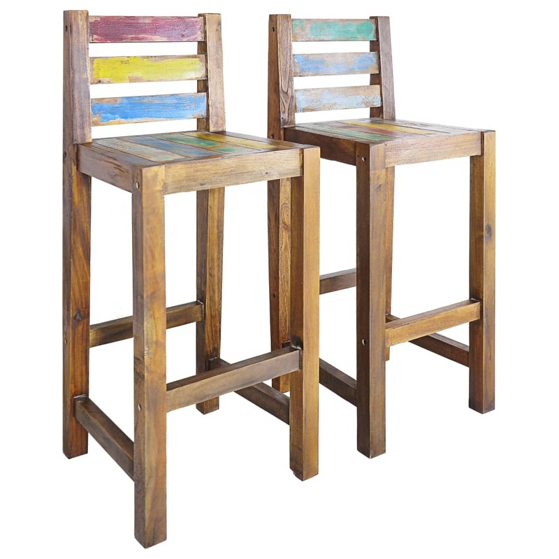 Tabourets de bar lot de 2 bois massif de rcupration