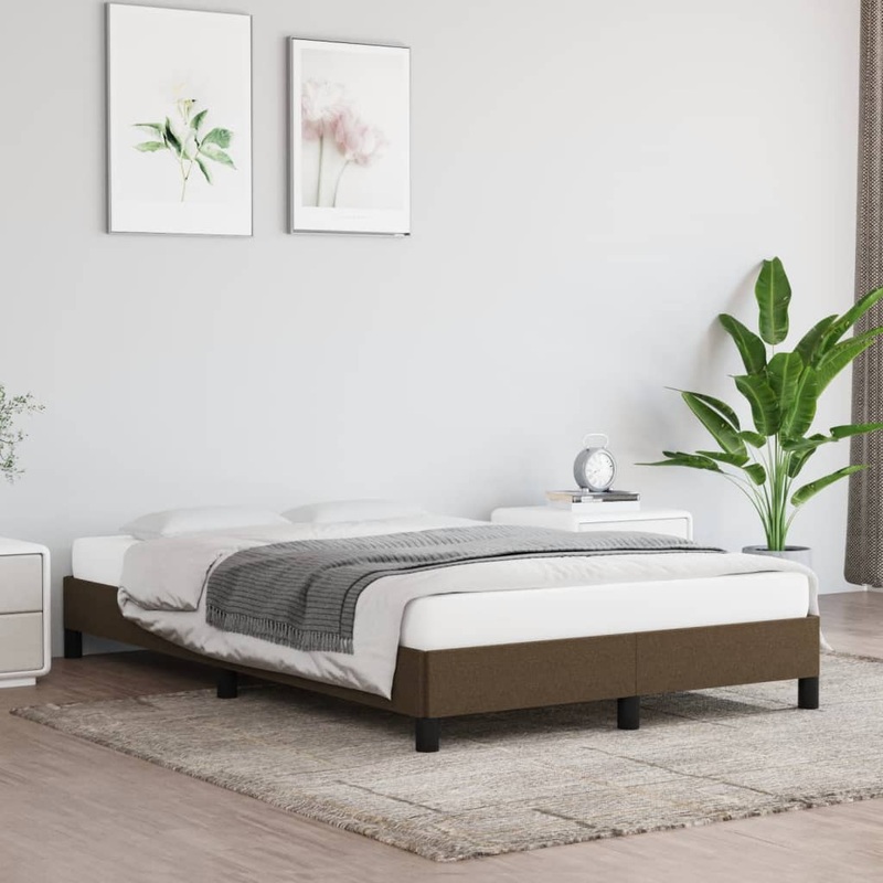 Cadre de lit sans matelas marron fonc 120x190 cm tissu