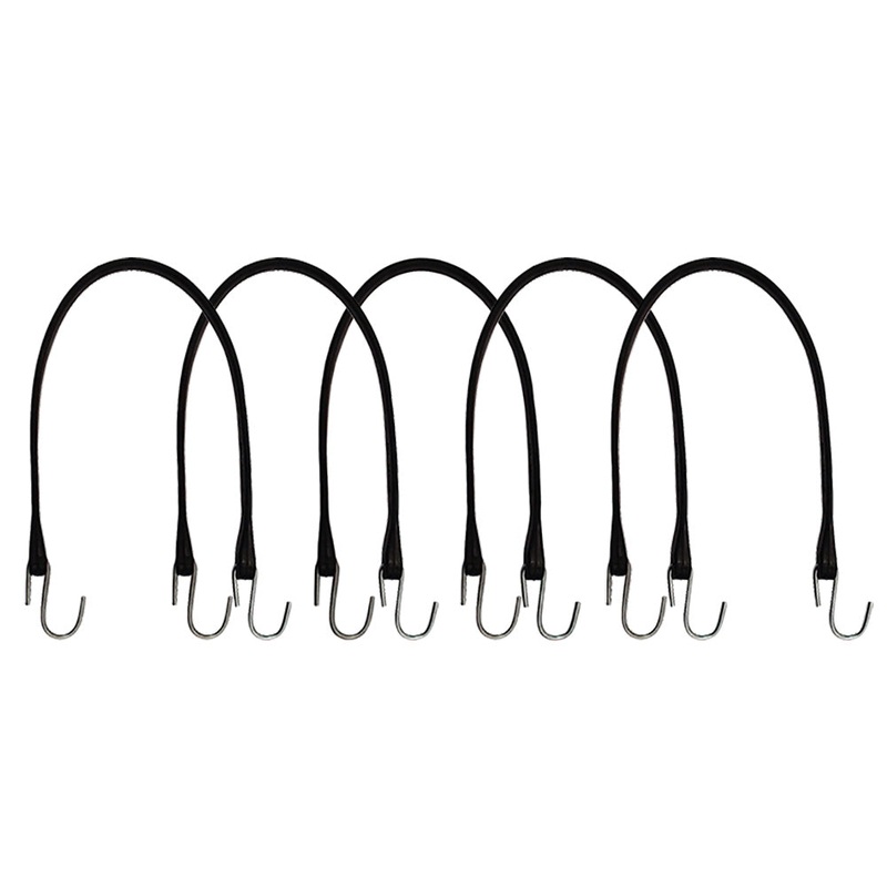 (5) 21" Rubber Tarp Straps Black Heavy Duty w/ Hooks Natural Fasten Bungee Cord