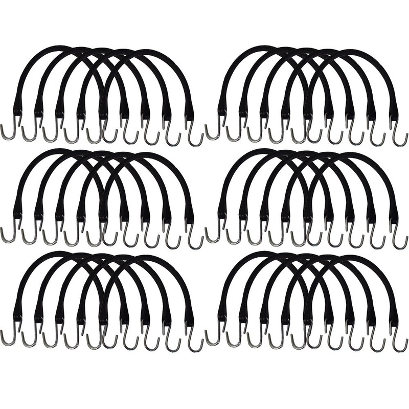 30 Pack Heavy Duty 15" 100% Natural Rubber Bungee Straps Tie-Down Cords