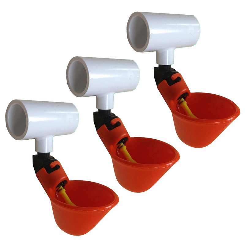(3) AUTOMATIC WATERER DRINKER CUPS & 1/2" PVC TEE FITTING CHICKEN WATER POULTRY