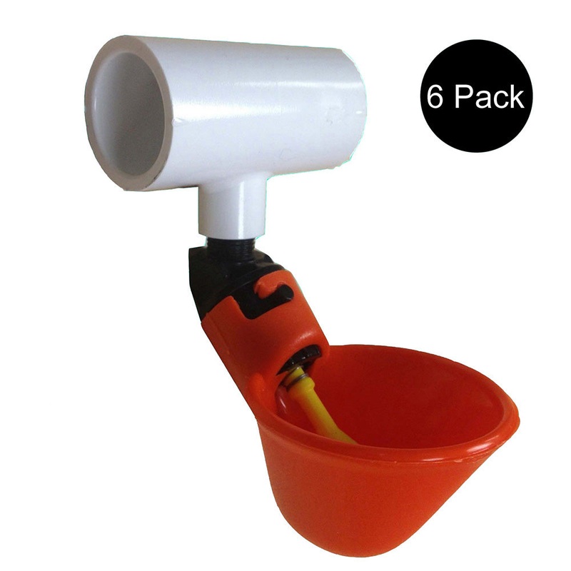 (6) AUTOMATIC WATERER DRINKER CUPS & 1/2" PVC TEE FITTING CHICKEN WATER POULTRY