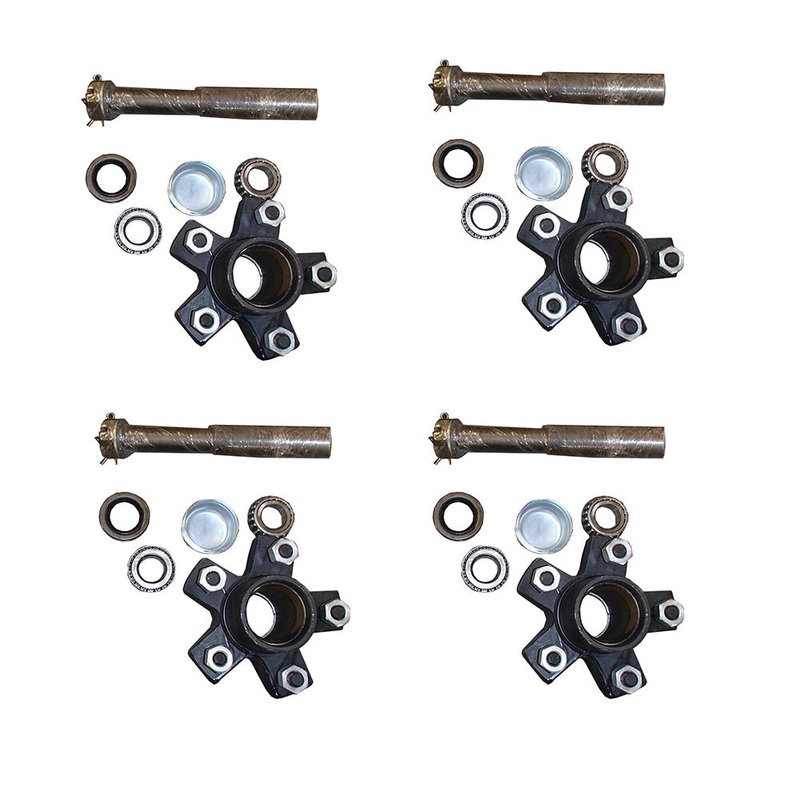 (4) Trailer Axle Kits 2,000 lbs 5 on 4.5" Bolt Pattern Idler Hubs Round Spindles