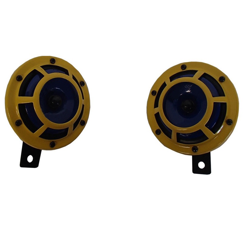 Yellow Horns with Blue Speakers - 118dB 12V DC Fits Cars Trucks SUVs