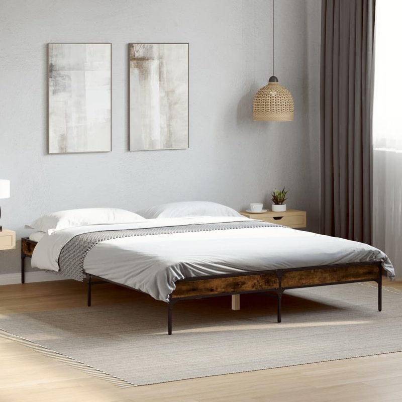 Cadre de lit sans matelas chne fum 140x190 cm