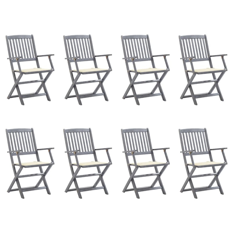 Chaises pliables d'extrieur lot de 8 et coussins Bois d'acacia