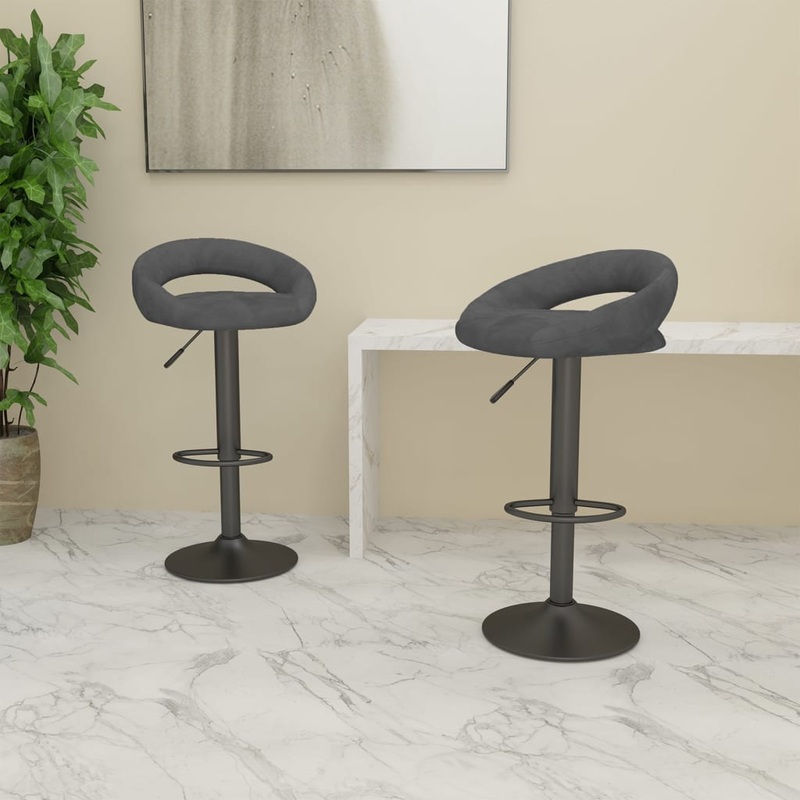 Tabourets de bar lot de 2 gris fonc velours